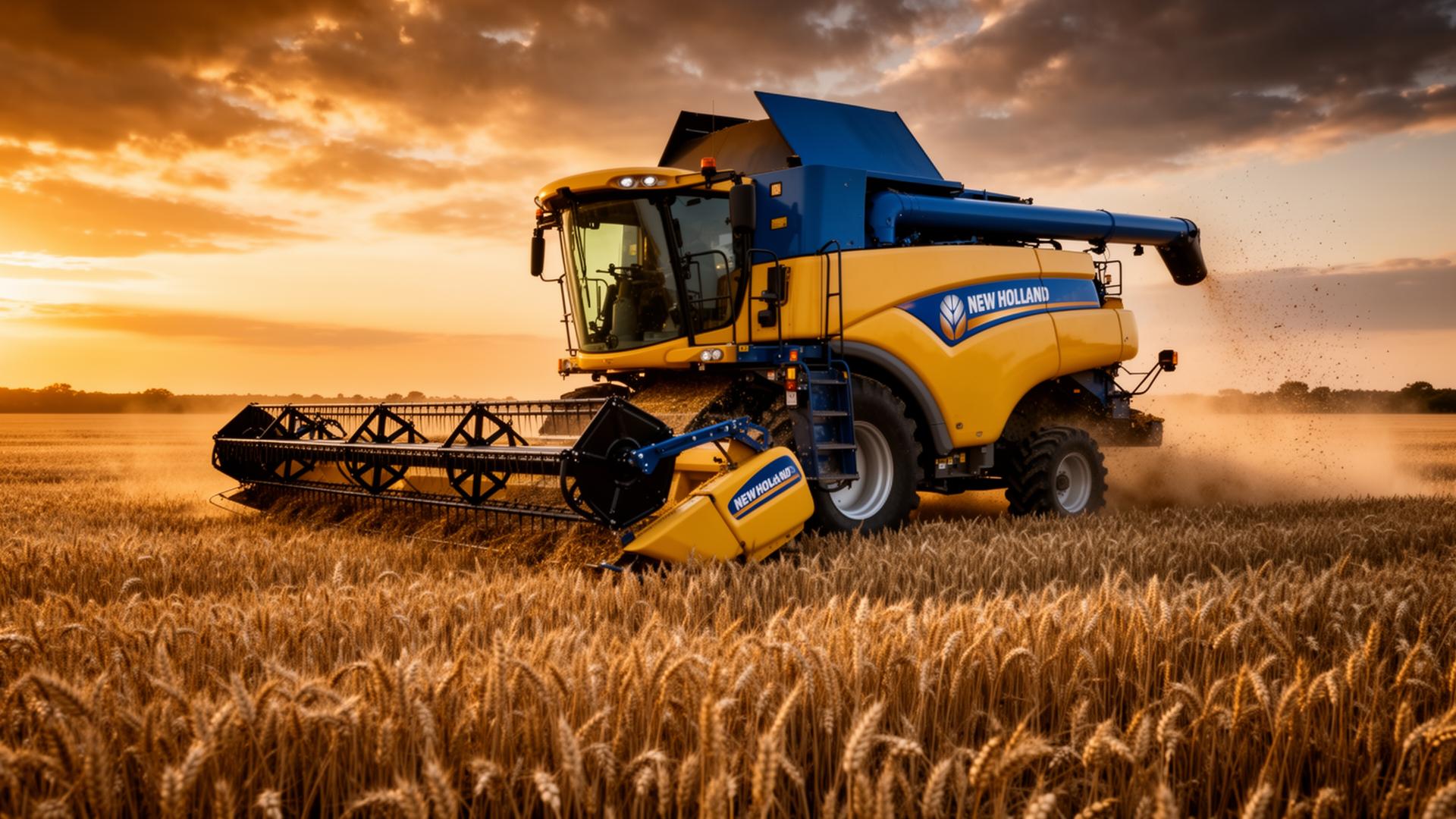 Colheitadeira New Holland em campo de trigo — peças agrícolas T3